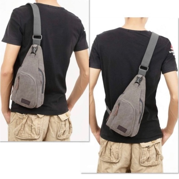 Brown Sling Bag One Strap Travel Backpack Cotton Canvas Unisex By Kalevel - Picture 1 of 12